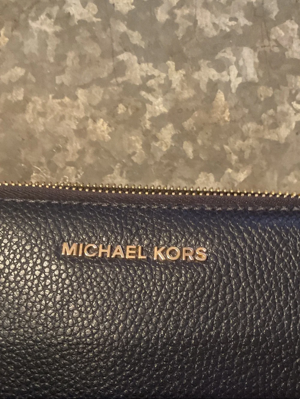 Michael Kors  Navy Pebbled Zip-Around Wallet with Gold Logo